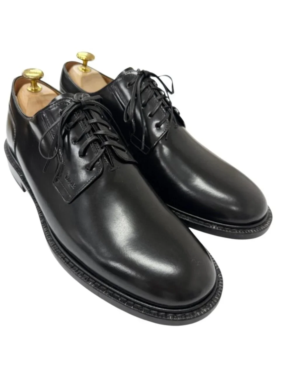 Dior Homme Evidence Leather Embossed Logo Plain Toe Derby Shoes Dress Black